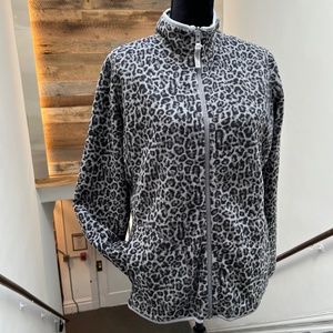 🌸 Style & Co Womens Ladies Black Gray Animal Print Reversible Fleece Jacket